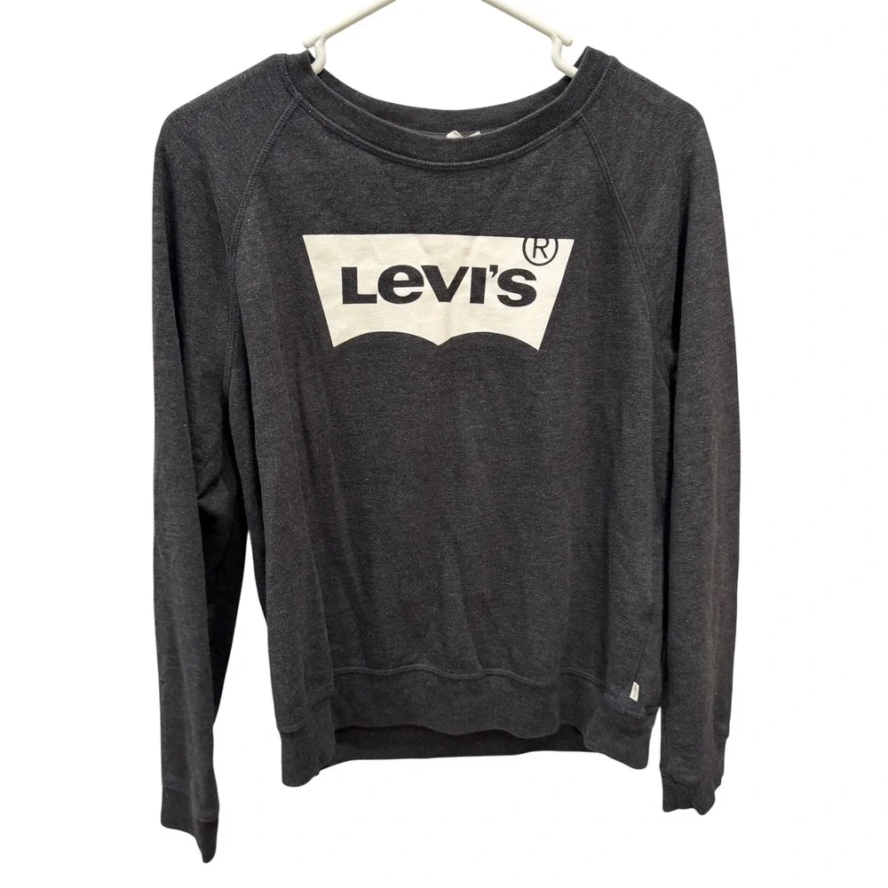 Levis Mens Batwing Logo Raglan Crewneck Sweatshirt‎ Charcoal Gray Large